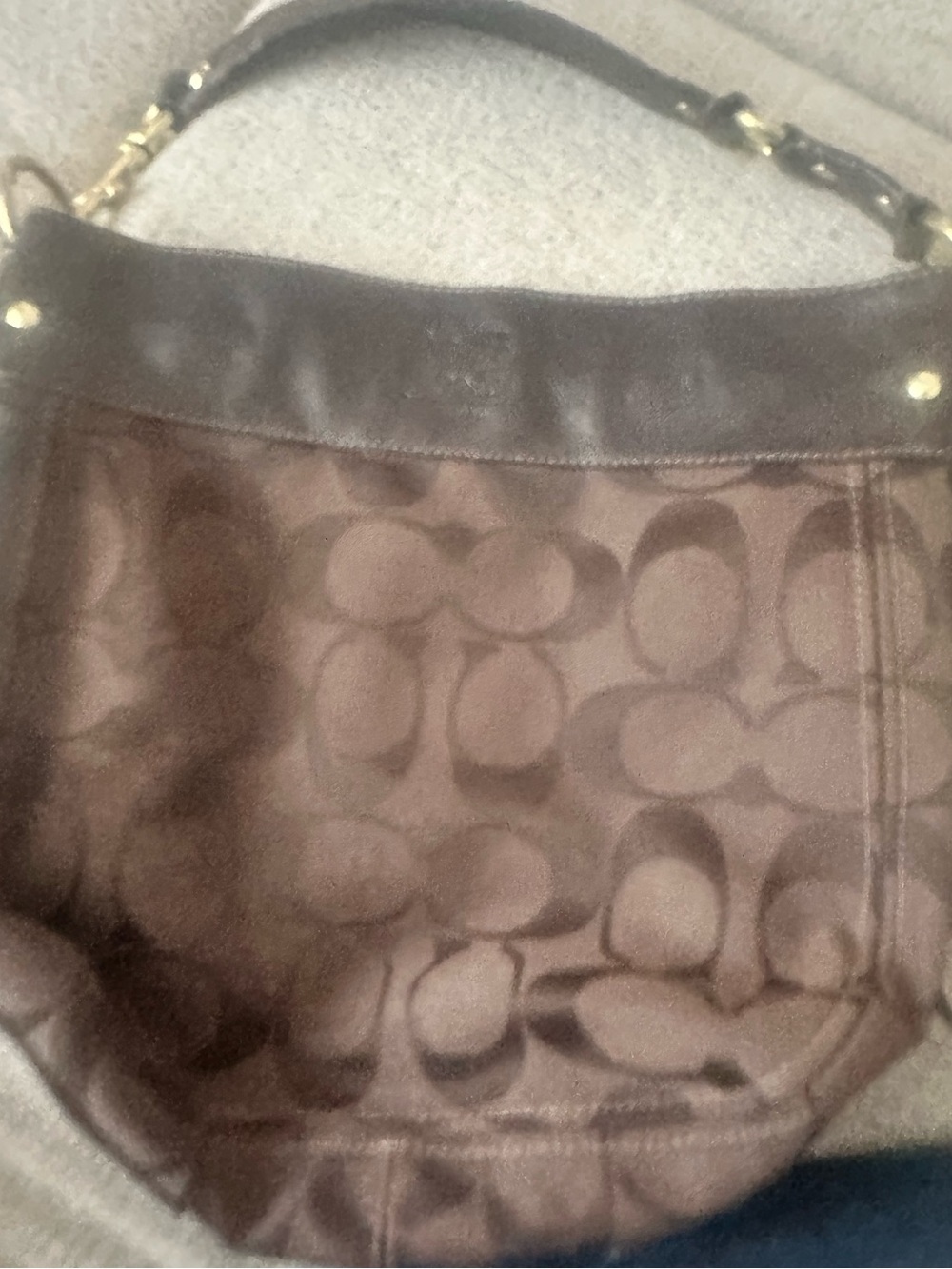 Coach Brown Signature Canvas Shoulder Bag with Chocolate Trim - Picture 2 of 5